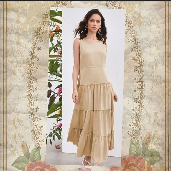 HOSTESS PICK! Women's Maxi Dress Scoop Neck with Layered Hem Size Large NWOT - Picture 5 of 8